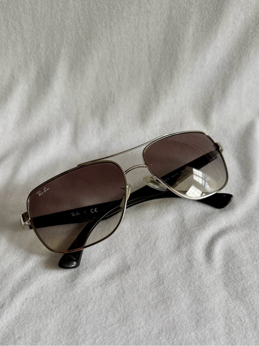 Ray-Ban Silver Frame Sunglasses with Gradient Brown Lenses and Black Temples